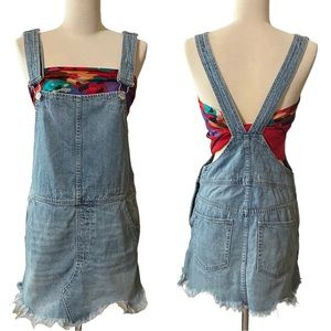 Overall Mini Dress Free People Torn Up Denim Jumper Frayed Hem Women's 4
